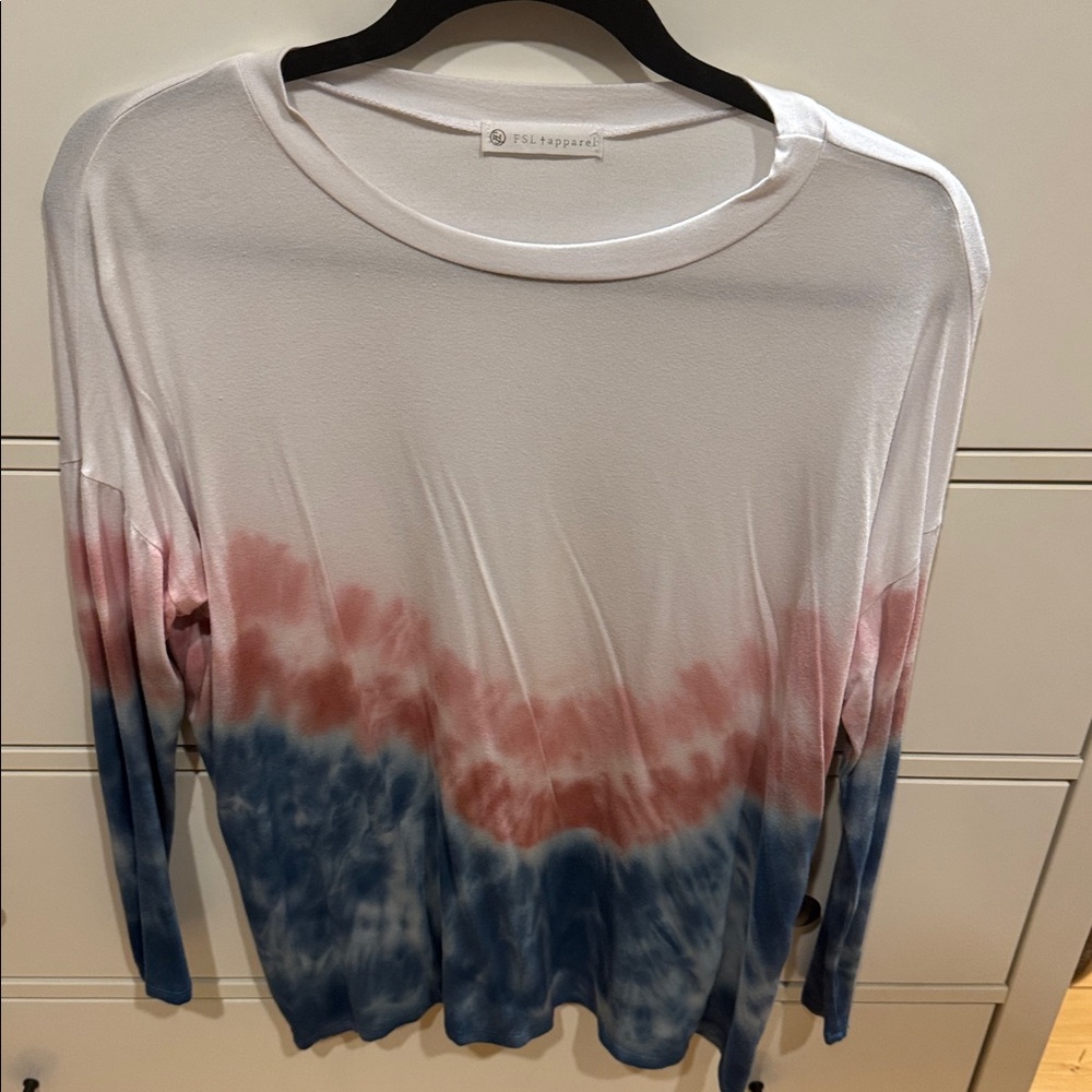 Tie-Dye Long Sleeve Top - White, Pink, and Blue